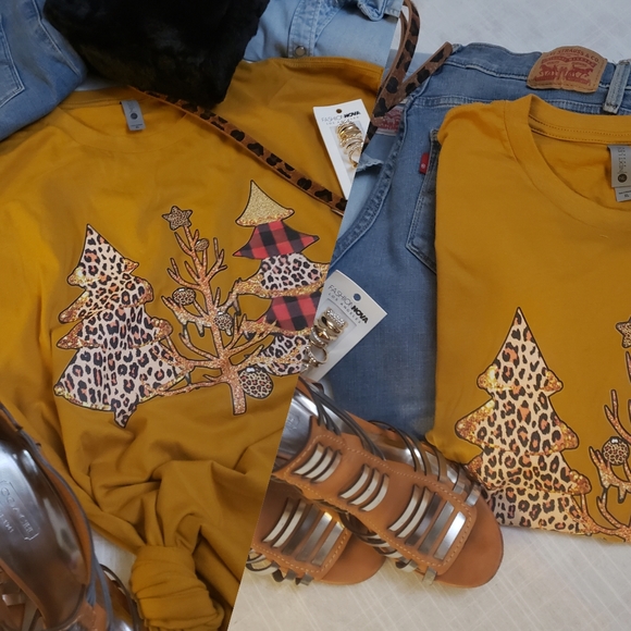 sz. XL 🌲3 Tree Tee- Plaid 'n Cheetah Tee - Picture 4 of 5